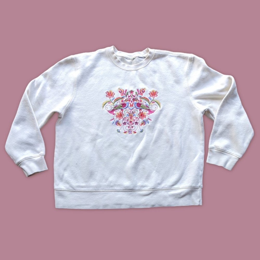 vintage 90s embroidered florals Sweatshirt
